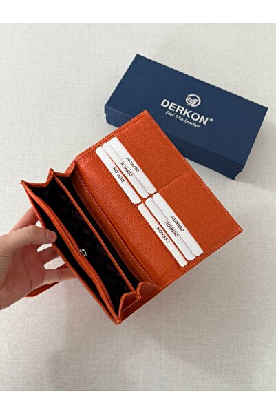 DERKON Genuine Leather Life Wallet with Orange Flower Pattern