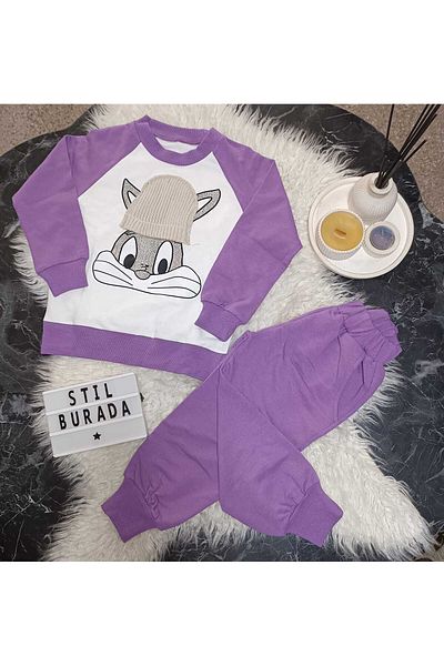 Stil Burada Knitted Beather Detail Rabbit Bottom Top Suit
