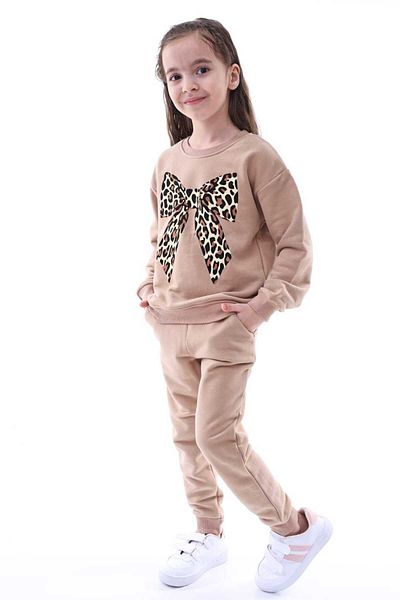 Kyex Girl's Leopard Print Cotton Bottom Top Tracksuit Set