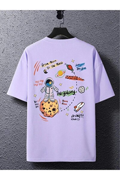 NO 601 Tricou unisex cu imprimeu supradimensionat Galaxy Space pe spate liliac