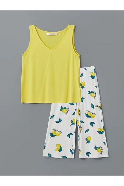 LC Waikiki Set pijamale pentru femei LCW DREAM alb cu decolteu în V