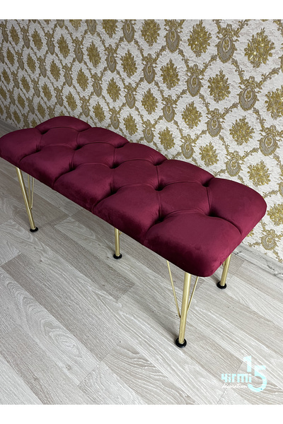 Yirmi15 Gold Metal Ayaklı Bordo Bench Babyface Puf & Bench
