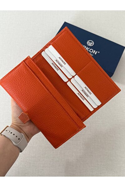 DERKON Genuine Leather Life Wallet with Orange Flower Pattern