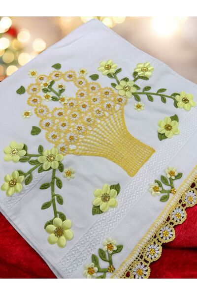 heptrend Χειροποίητο Καλάθι Μοντέλο Δαντελένια Πετσέτα Προίκας 50x90