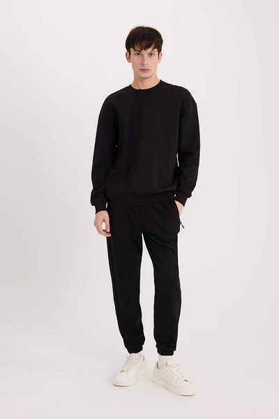 DeFacto Φούτερ Boxy Fit Crew Neck Basic απλό πικέ φούτερ E1519AX25SP