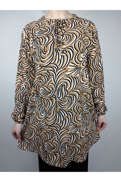 YAŞAR TRİKO Γυναικείο τουνίκ Milk Coffee Color - Κολάρα, Κουμπί, Μακρύ μανίκι, Ελαστική Φούστα στον Αστραγάλο