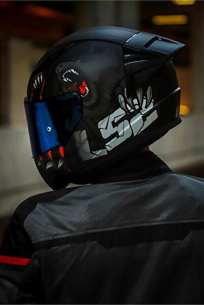 LS2 Rapıd 2 Clawn Mat Siyah-gri-kırmızı Kask - Blue Vizör - Yeni Sezon