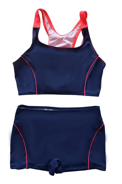 Endeep Girl's Navy Blue Swim Bikini Set with Shorts