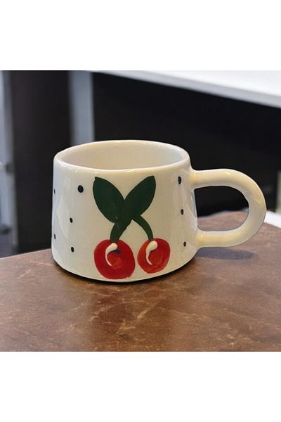 İlbay Çini Takı Double Coffee Cup - Classic Cherry Ceramic Mug