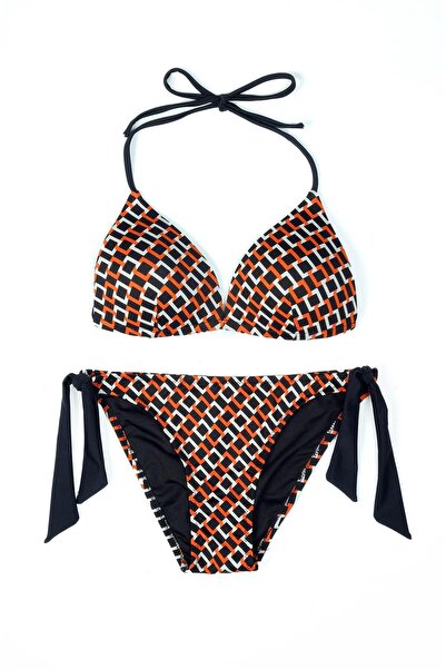 Endeep Beria Kadın Üçgen Yarım Dolgulu Kare Desenli Bikini Takımı