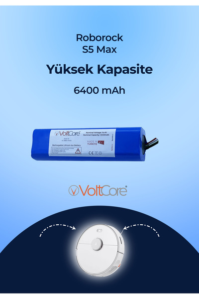 VoltCore Robot Süpürge Bataryası 6400mah (YÜKSEK KAPASİTE) Roborock S5 Max Uy...
