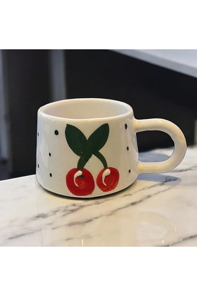 İlbay Çini Takı Double Coffee Cup - Classic Cherry Ceramic Mug