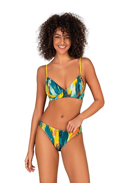 Endeep Patterned Double-breasted Collar Women's Bikini Set