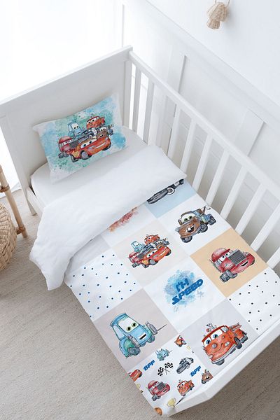 Tuğba Kuğu 100X150 Cartoon Series Racer Lightning Patchwork Baby Size Bedding Set