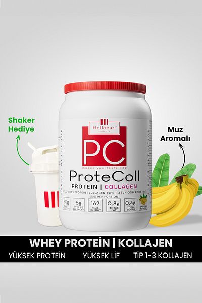 Hellobari Formula Protecoll - Banana Flavored Whey Protein and Collagen, 21 Servings