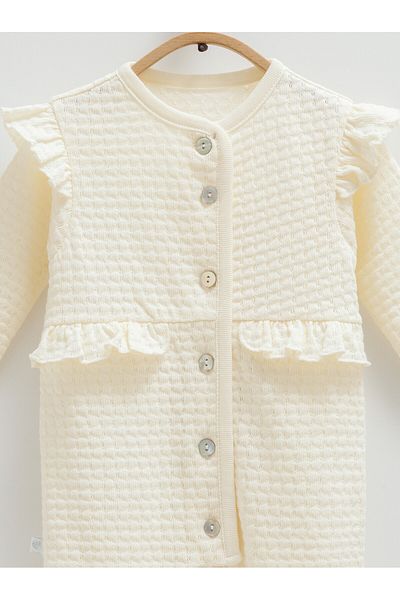 Caramell Baby Girl's Jumpsuit 100% Cotton (1-3,3-6 Months with Booties Flower Details -6-9,9-12 Months Without Booties)