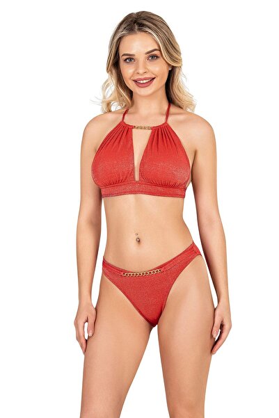 Endeep Women's Red Bikini Set with Chain Accessories
