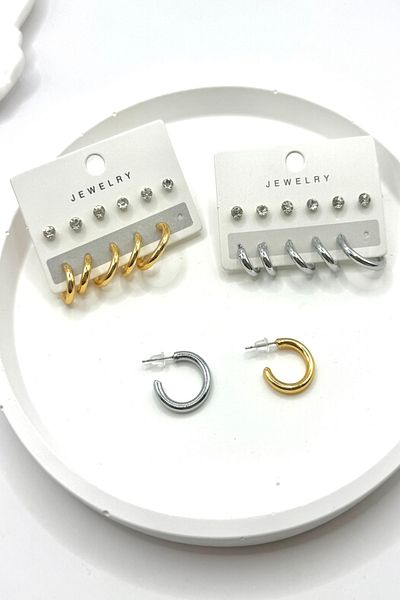 DEMOKAN Women's Earrings 12'Li Round Zircon Cutout Hoop Combine Earrings