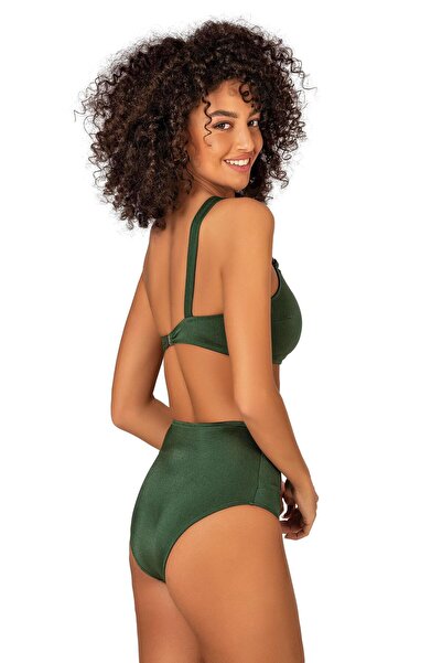 Endeep Kadın Halka Aksesuarlı Tek Omuz Yeşil Bikini Takımı