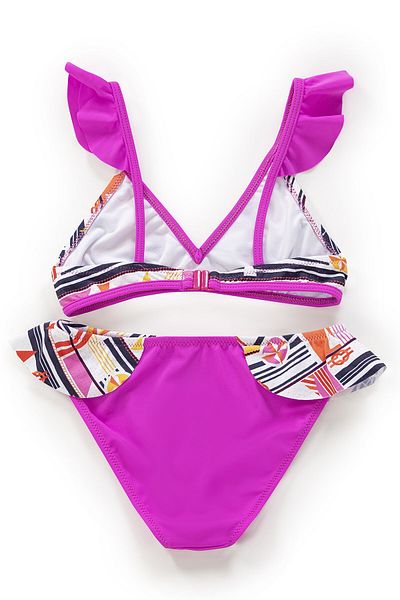Endeep Girl's Patterned Flounce Pink Bikini Set