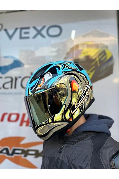 LS2 Rapıd 2 Neo Mavi-Mor Kask Gold Vizör -Mtn1