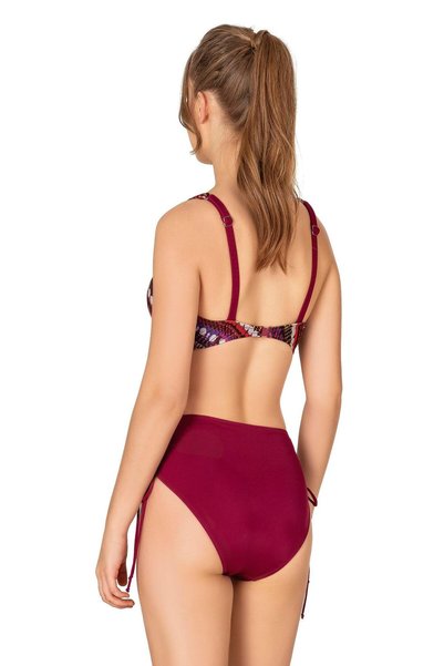 Endeep Kadın Büyük Beden Balenli Destekli Bordo Desenli Bikini Takımı