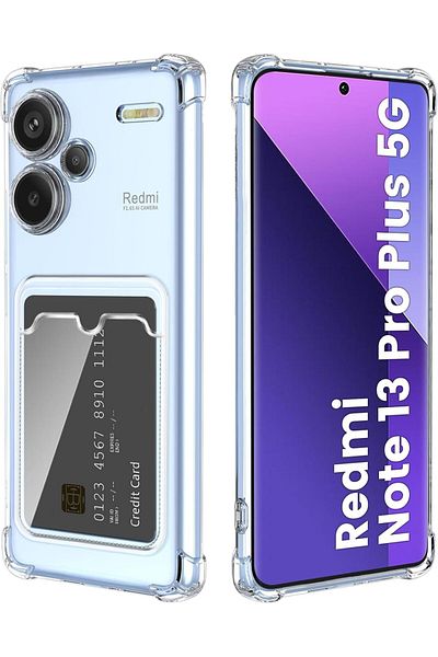 Rivor حافظة لهاتف Xiaomi Redmi Note 13 Pro Plus+ 5G مع حامل بطاقة ومحفظة وغطاء سيليكون مرن شفاف لحماية الكاميرا