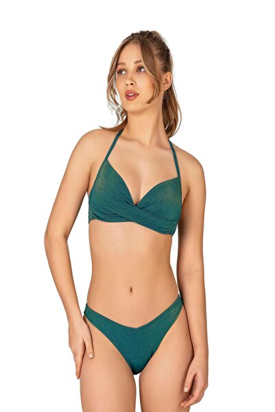 Endeep Kadın Yarım Dolgulu V Alt Detaylı Simli Bikini Takımı