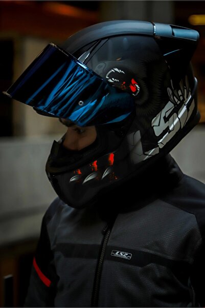 LS2 Rapıd 2 Clawn Mat Siyah-gri-kırmızı Kask - Blue Vizör - Yeni Sezon