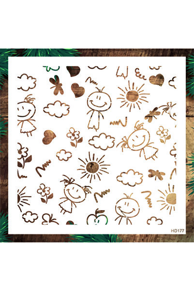 STENCİLTASARIM Stencil Tasarım Hd177 Çocuk Odası Duvar Ahşap Cam Boyama Deseni