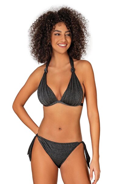 Endeep Kadın Siyah Simli Yarım Dolgulu Bikini Takımı