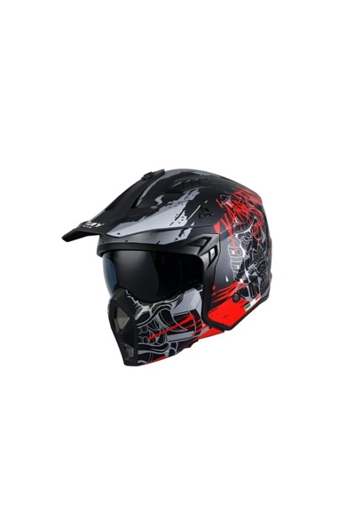 Sway X1-X Matt Warrior Siyah-Gri-Kırmızı Moduler Motosiklet Kaskı