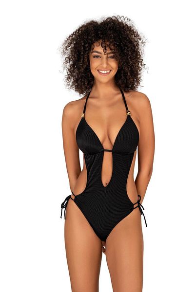Endeep Corded Textured Black Women's Swimsuit - Accessory