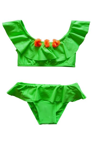 Endeep Girl's Green Bikini Set with Flounce Accessories