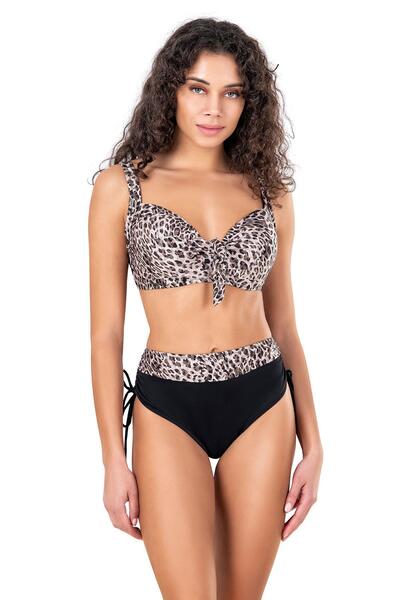 Endeep Kadın Büyük Beden Balenli Leopar Desenli Bikini Takımı