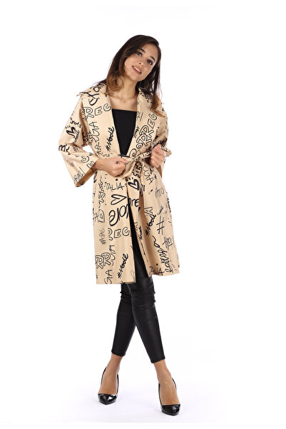 MODATALİKA Modatalika Kadın Dijital Harf Baskılı Trençkot