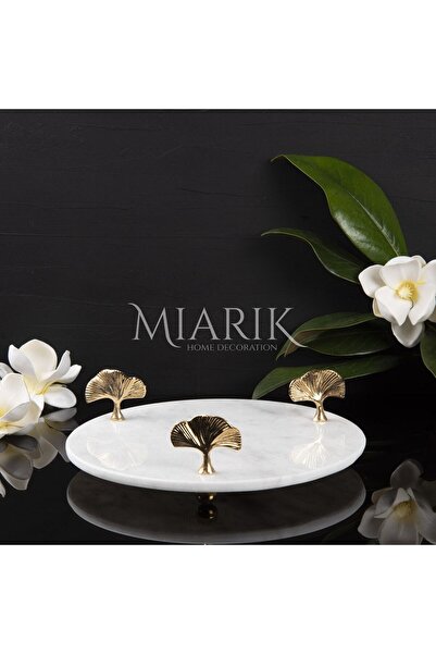 MIARIK DESIGN & DEKORASYON Dekoratıf Beyaz Mermer Yuvarlak Gınkgo Pırınc Deta...
