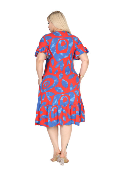 MELSAY Rochie de damă cu fustă de mărime mare, cu volane, roz, cu model Evil Eye, cu buzunare