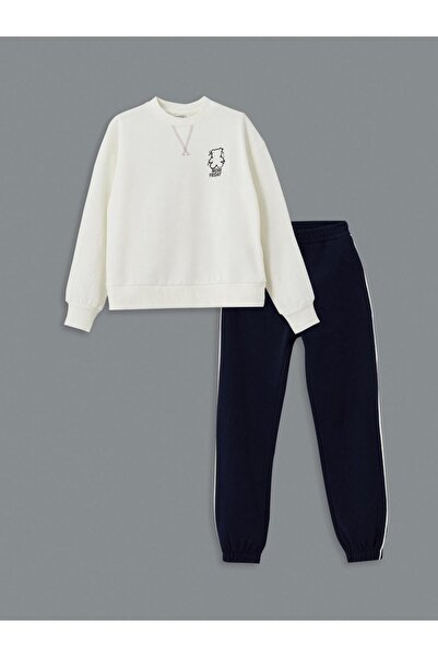 LC Waikiki LCW Kids Ecru Crew λαιμόκοψη για κορίτσια Παιδική φόρμα χοντρή