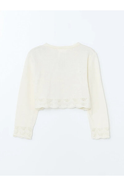 LC Waikiki Lcw Kids Ecru Crew Neck Girl's Knitwear Cardigan