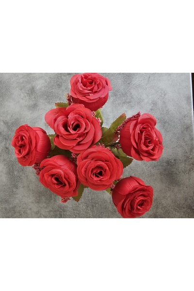 YAPAY ÇİÇEK DERYASI Μπουκέτο με 7 κόκκινα τριαντάφυλλα με τεχνητή διακόσμηση ...