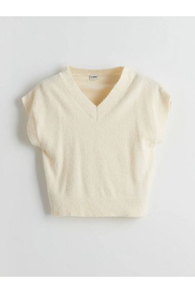 LC Waikiki Lcw Kids Ecru V-Neck Girl's Knitwear Sweater