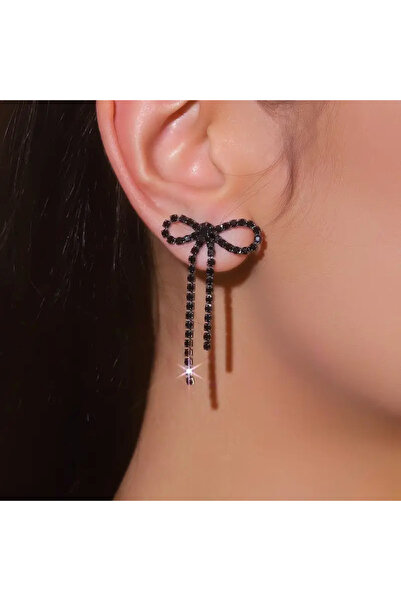 Estilo Lingerie Zircon Stone Bow Earrings, Dangle Earrings, Evening Dress Ear...