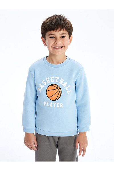 LC Waikiki Lcw Crew Neck Printed Boys Sweatshirt and Sweatpants Bottom 2-Piece Fast Fashion