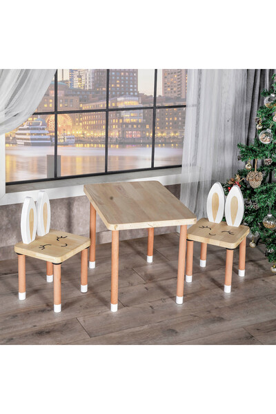 LiliKids Sevimli Tavşan Kulaklı Çocuk Masa Sandalye Takımı - Masif Çam Ahşap ...