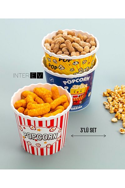 INTEREV Popcorn Box - 3-Pack Popcorn Bucket
