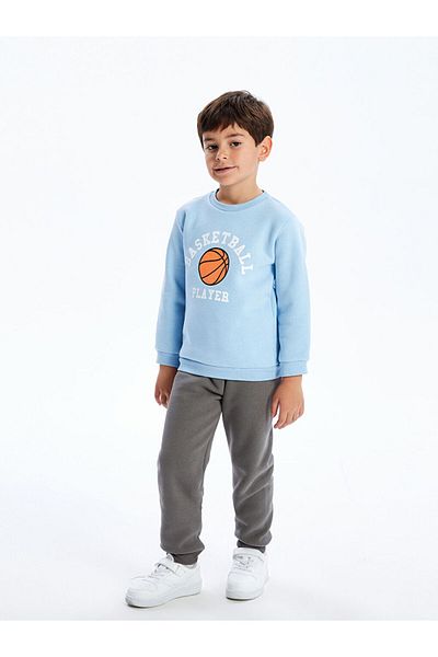 LC Waikiki Lcw Crew Neck Printed Boys Sweatshirt and Sweatpants Bottom 2-Piece Fast Fashion