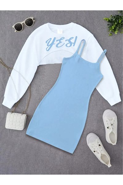 npLStore Rochie imprimată Yes pentru copii și hanorac crop Combinație de 2 piese