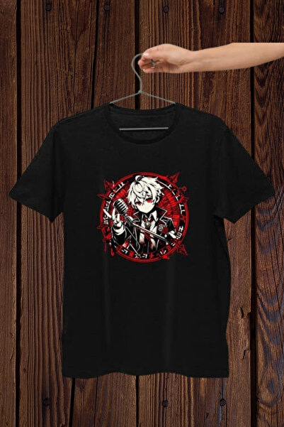 FECCY Tricou oversize din bumbac imprimat cu tematică Anime Singer