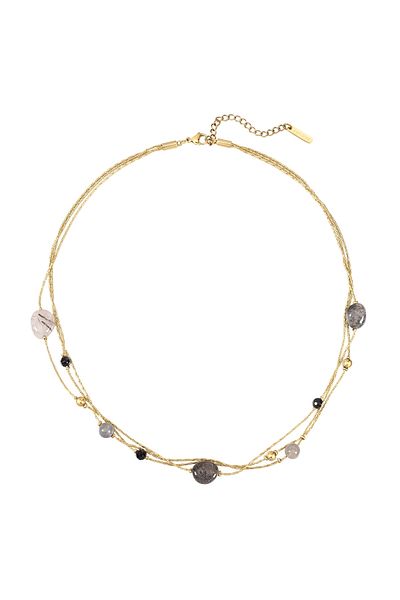 eastside Edelstahlhalskette Kette Edelstahl Gelbgold Spinell Schwarz Achat Grau
